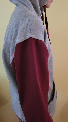A.HOODIE SANS FERMETURE COULEUR    GRIS/ BOURGOGNE        AVEC LOGO