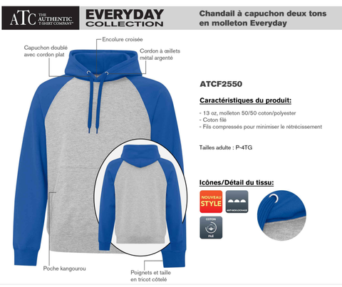 C. HOODIE À CAPUCHEHOODIE À CAPUCHON GRIS ET BLEU EN MOLLETON AVEC LOGO